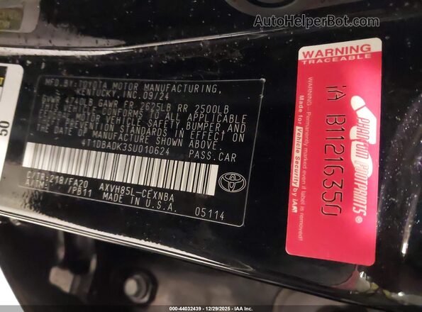 4T1DBADK3SU010624 2025 TOYOTA LE Black Vista del compartimento del motor