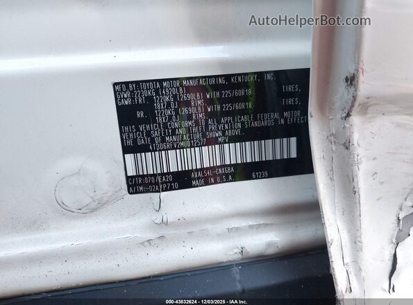 4T3D6RFV2MU012577 2021 TOYOTA LIMITED White 