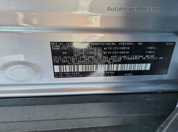 4T3D6RFV2RU162986 2024 TOYOTA LIMITED Silver Vista de la etiqueta del VIN