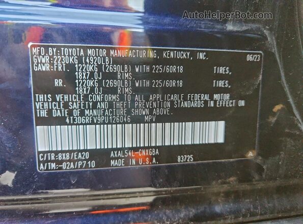 4T3D6RFV9PU126046 2023 TOYOTA LIMITED Blue Սալոնի 360 աստիճան տեսք