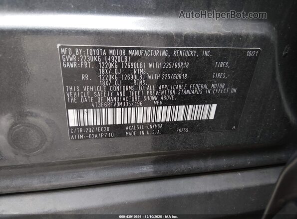 4T3E6RFV0MU057196 2021 TOYOTA RAV4 HYBRID Gray Widok komory silnika