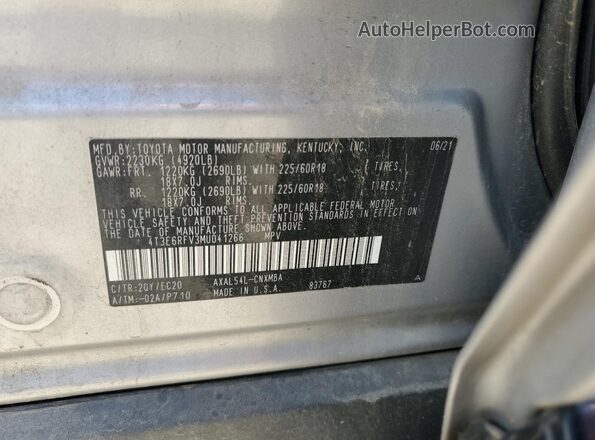 4T3E6RFV3MU041266 2021 TOYOTA RAV4 Silver 