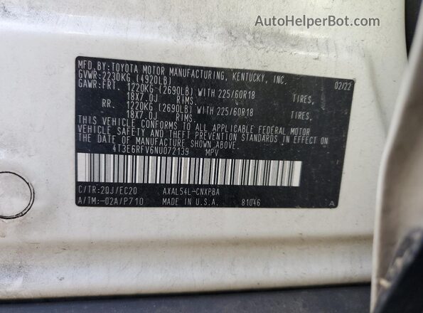 4T3E6RFV6NU072139 2022 TOYOTA RAV4 White Widok komory silnika