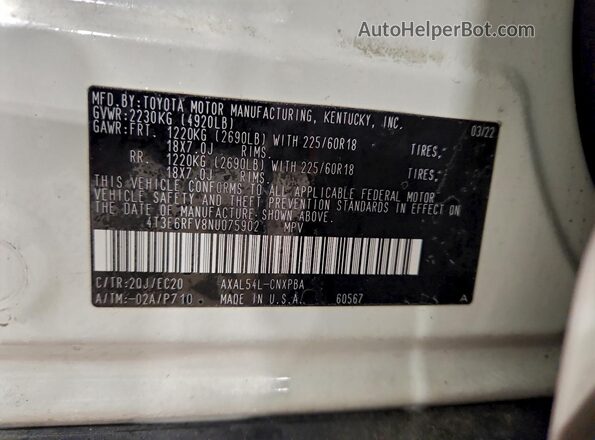 4T3E6RFV8NU075902 2022 TOYOTA RAV4 White Widok wnętrza 360 stopni