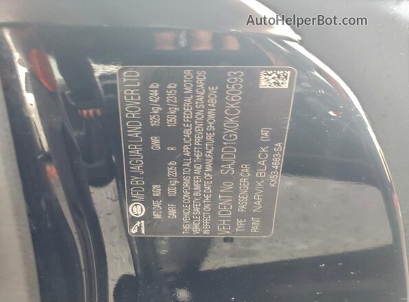 SAJDD1GX0KCK60593 2019 JAGUAR F-TYPE Black Вид наклейки з VIN-кодом