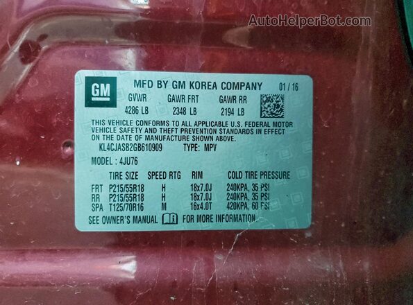 KL4CJASB2GB610909 2016 BUICK ENCORE Red 
