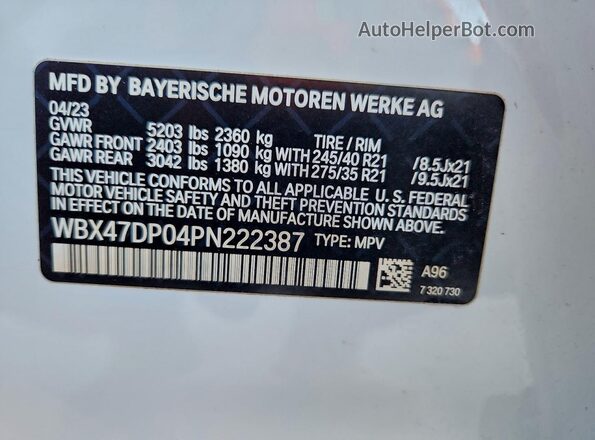 WBX47DP04PN222387 2023 BMW X3 White 360 interior view