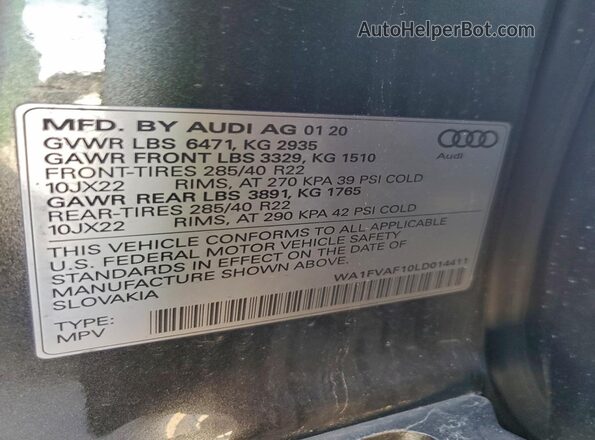 WA1FVAF10LD014411 2020 AUDI Q8 Black Widok wnętrza 360 stopni