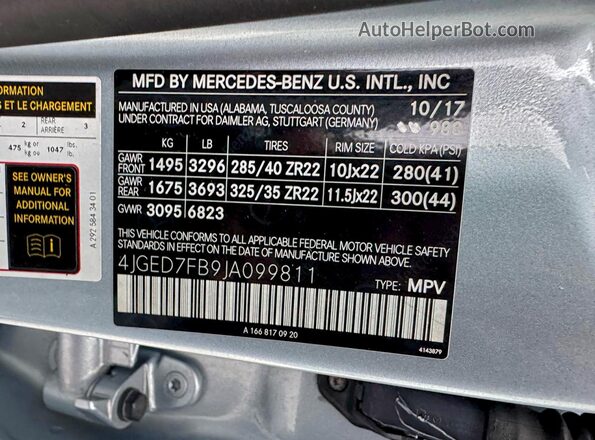 4JGED7FB9JA099811 2018 MERCEDES-BENZ GLE Серебряный 