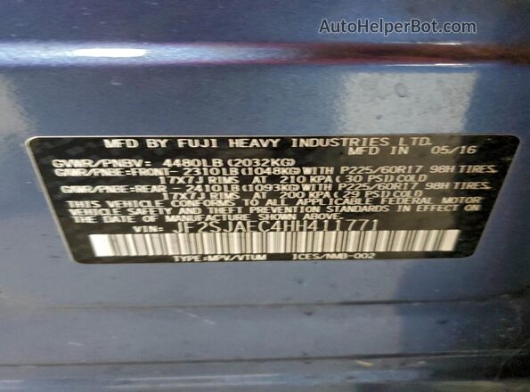 JF2SJAEC4HH411771 2017 SUBARU FORESTER 2.5 Blue 