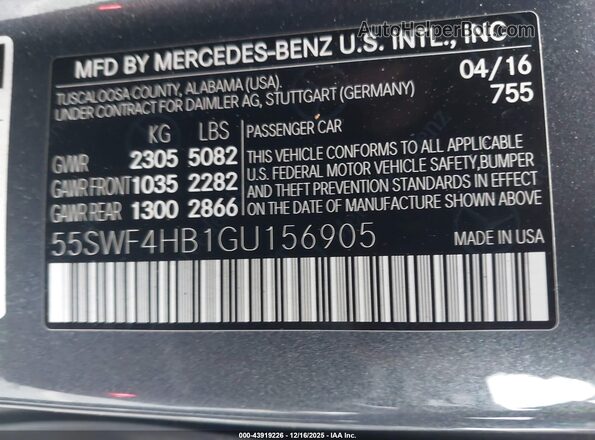 55SWF4HB1GU156905 2016 MERCEDES-BENZ C 350E Gray Vista del compartimento del motor