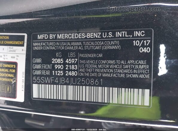 55SWF4JB4JU250861 2018 MERCEDES-BENZ C-CLASS Black 
