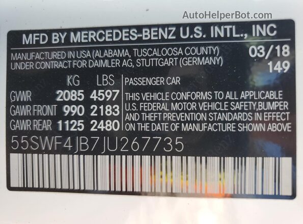 55SWF4JB7JU267735 2018 MERCEDES-BENZ C White 