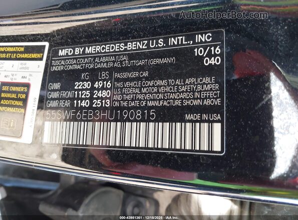 55SWF6EB3HU190815 2017 MERCEDES-BENZ AMG C 43 Black Շարժիչի բաժամունքի տեսք