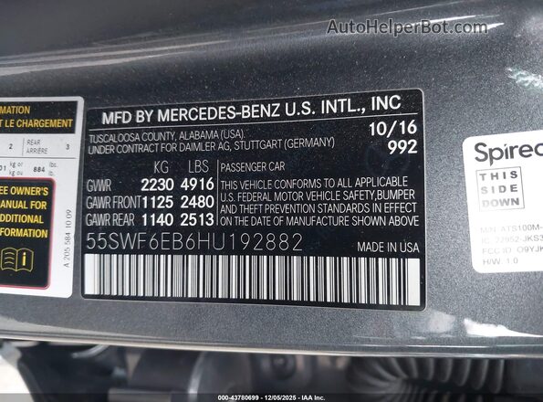 55SWF6EB6HU192882 2017 MERCEDES-BENZ AMG C 43 Gray Widok komory silnika