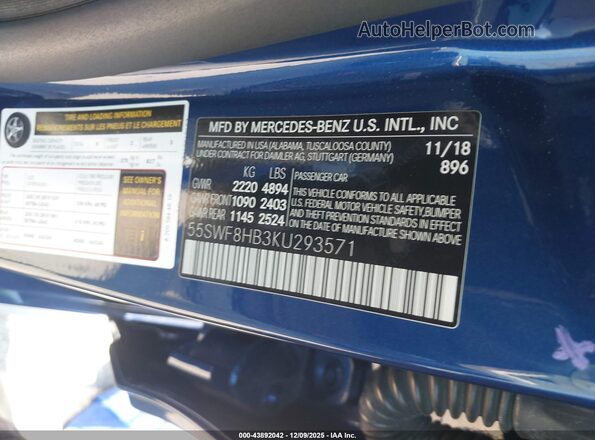 55SWF8HB3KU293571 2019 MERCEDES-BENZ AMG C 63 Синий 