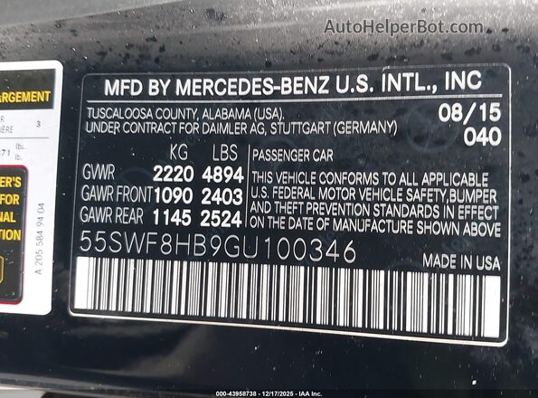 55SWF8HB9GU100346 2016 MERCEDES-BENZ AMG C 63 Black Շարժիչի բաժամունքի տեսք