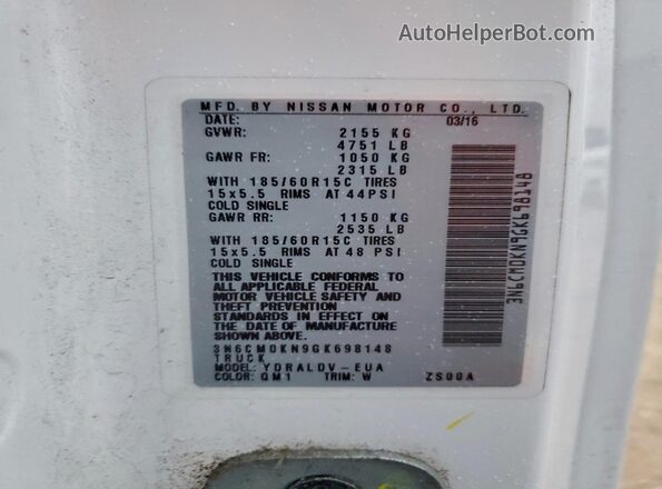 3N6CM0KN9GK698148 2016 NISSAN NV200 White VIN sticker view