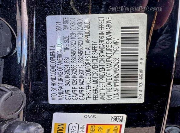 5FNYF8H52MB024288 2021 HONDA PASSPORT Charcoal Rear interior view