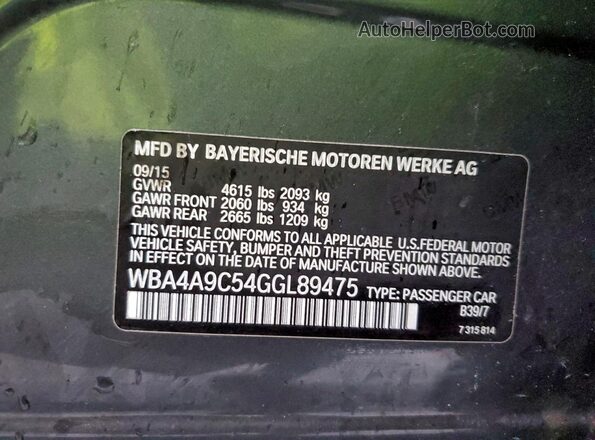 WBA4A9C54GGL89475 2016 BMW 4 SERIES Black VIN sticker view