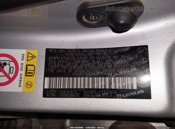 58ABK1GG7HU071149 2017 LEXUS ES 350 Silver 