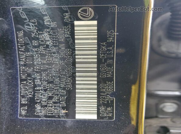 58ABK1GG8GU009189 2016 LEXUS ES Gray Vista de la etiqueta del VIN