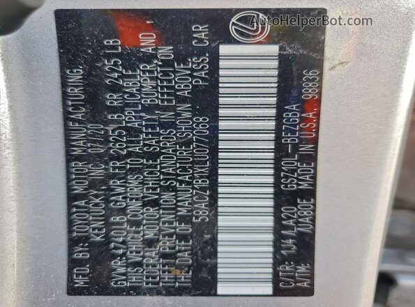 58ACZ1B1XLU077068 2020 LEXUS ES Silver 