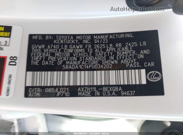 58ADA1C14PU034202 2023 LEXUS ES 300H White ძრავის განყოფილების ხედი