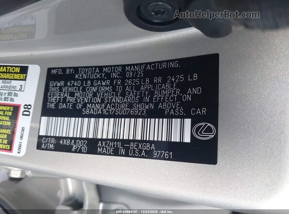 58ADA1C17SU076923 2025 LEXUS ES 300H Бежевый Вид подкапотного пространства