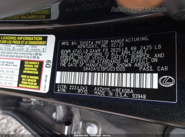 58ADA1C19PU031005 2023 LEXUS ES 300H Черный Вид подкапотного пространства