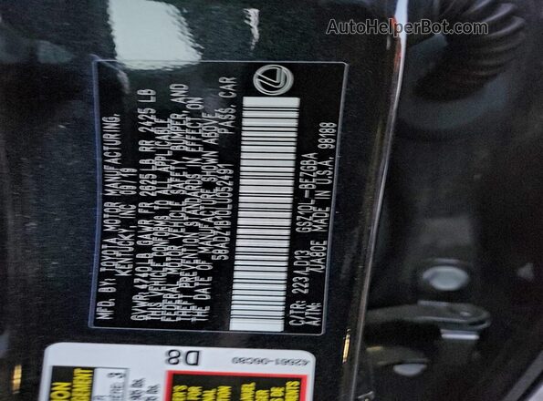 58ADZ1B10LU052491 2020 LEXUS ES Black Вид підкапотного простору
