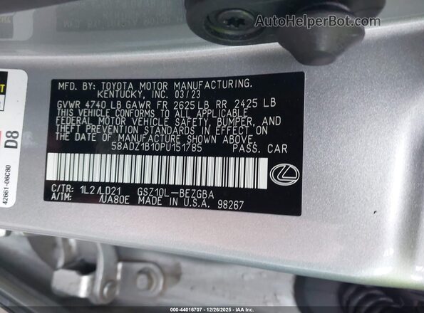 58ADZ1B10PU151785 2023 LEXUS ES 350 Серебряный Вид подкапотного пространства