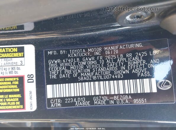 58ADZ1B11LU074483 2020 LEXUS ES 350 Black Շարժիչի բաժամունքի տեսք