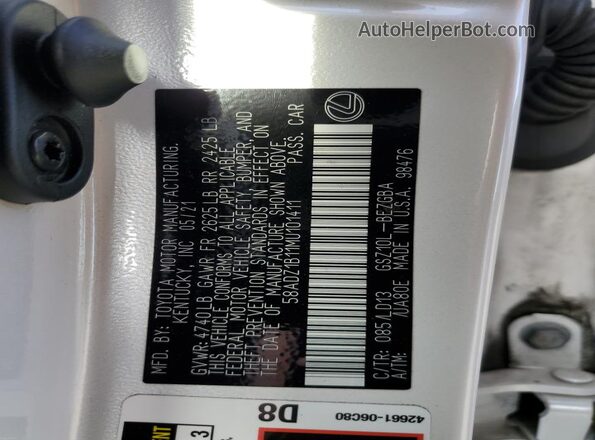 58ADZ1B11MU101411 2021 LEXUS ES White Widok komory silnika