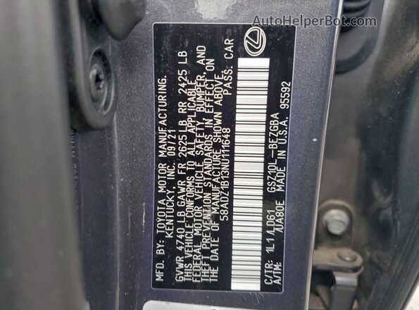 58ADZ1B13NU111648 2022 LEXUS ES Gray Widok komory silnika