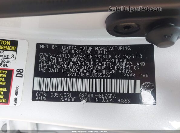 58ADZ1B15LU055533 2020 LEXUS ES 350 White Շարժիչի բաժամունքի տեսք