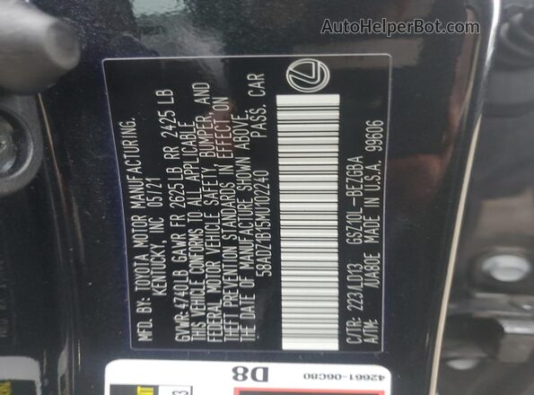 58ADZ1B15MU102240 2021 LEXUS ES Black Вид підкапотного простору