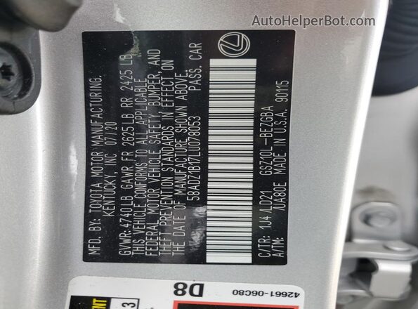58ADZ1B17LU078053 2020 LEXUS ES Silver Widok komory silnika