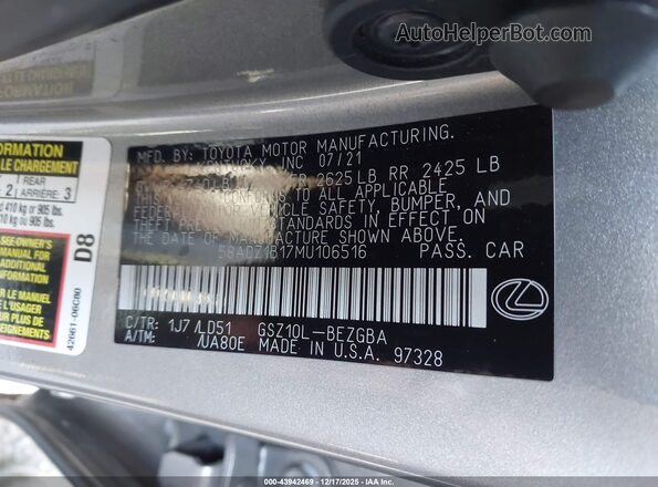 58ADZ1B17MU106516 2021 LEXUS ES 350 Champagne Engine compartment view
