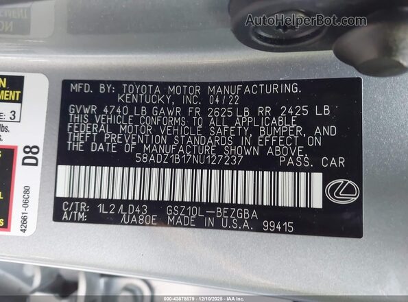 58ADZ1B17NU127237 2022 LEXUS ES 350 Silver Շարժիչի բաժամունքի տեսք