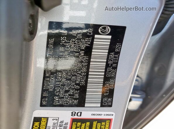 58ADZ1B18RU161791 2024 LEXUS ES Silver Vista de la etiqueta del VIN