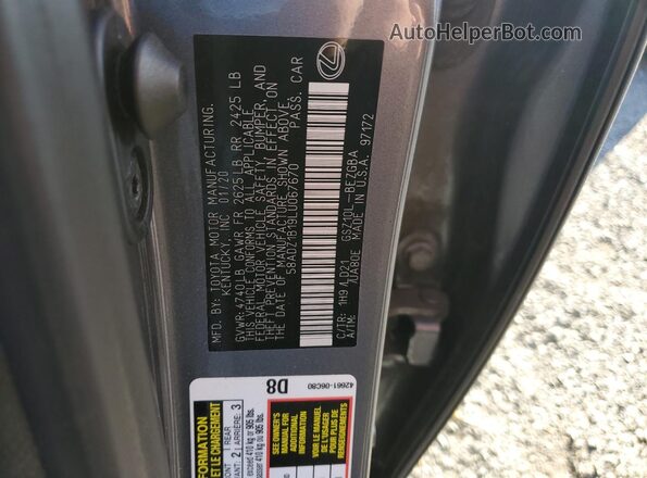 58ADZ1B19LU067670 2020 LEXUS ES Silver VIN sticker view