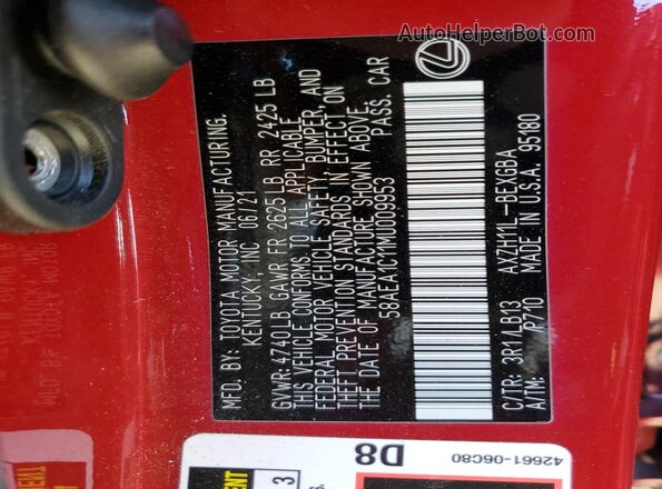 58AEA1C11MU009953 2021 LEXUS ES Красный Вид подкапотного пространства