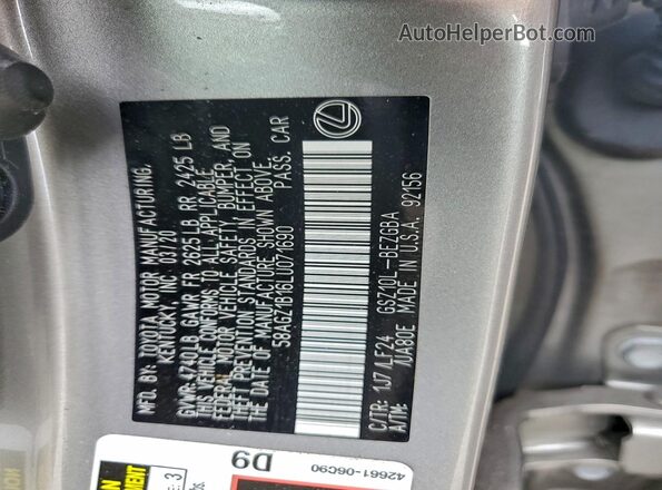 58AGZ1B16LU071690 2020 LEXUS ES Silver 