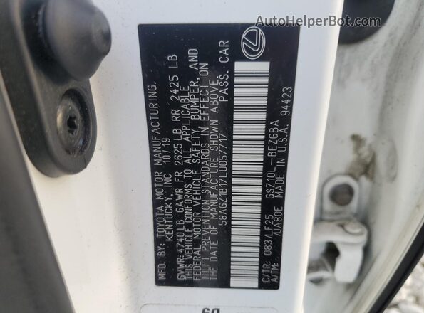 58AGZ1B17LU057717 2020 LEXUS ES White VIN კოდის სტიკერის ხედი