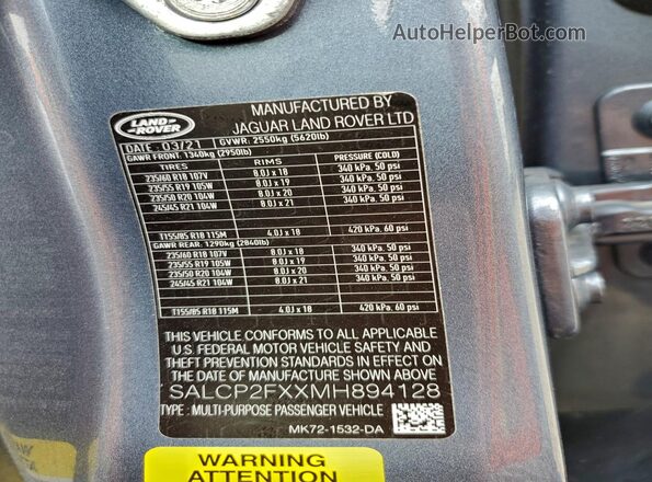 SALCP2FXXMH894128 2021 LAND ROVER DISCOVERY Silver 360 interior view