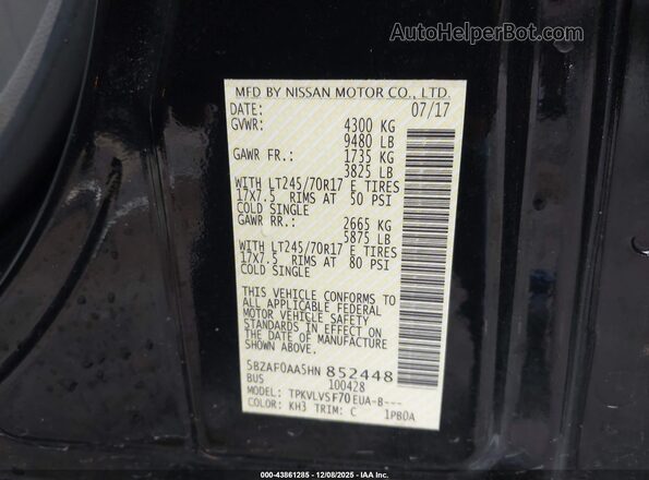 5BZAF0AA5HN852448 2017 NISSAN NV PASSENGER NV3500 HD Black Շարժիչի բաժամունքի տեսք