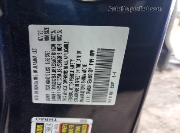 5FNRL6H53MB001507 2021 HONDA ODYSSEY Blue 