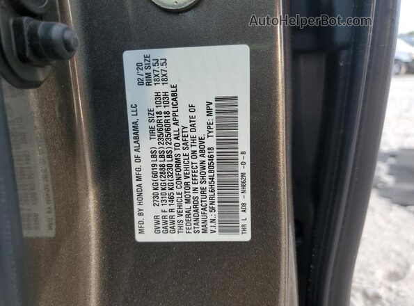 5FNRL6H54LB054618 2020 HONDA ODYSSEY Gray VIN კოდის სტიკერის ხედი