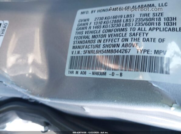 5FNRL6H54MB044267 2021 HONDA ODYSSEY Silver 